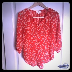 Red polkadot sheer blouse. Size small